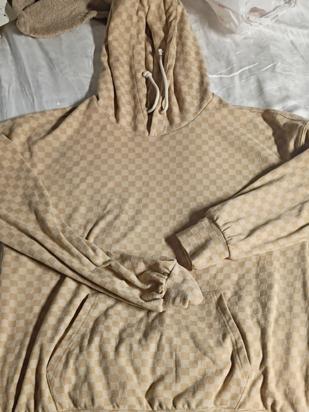 AMPERSAND AVE Beige Checkered Hoodie